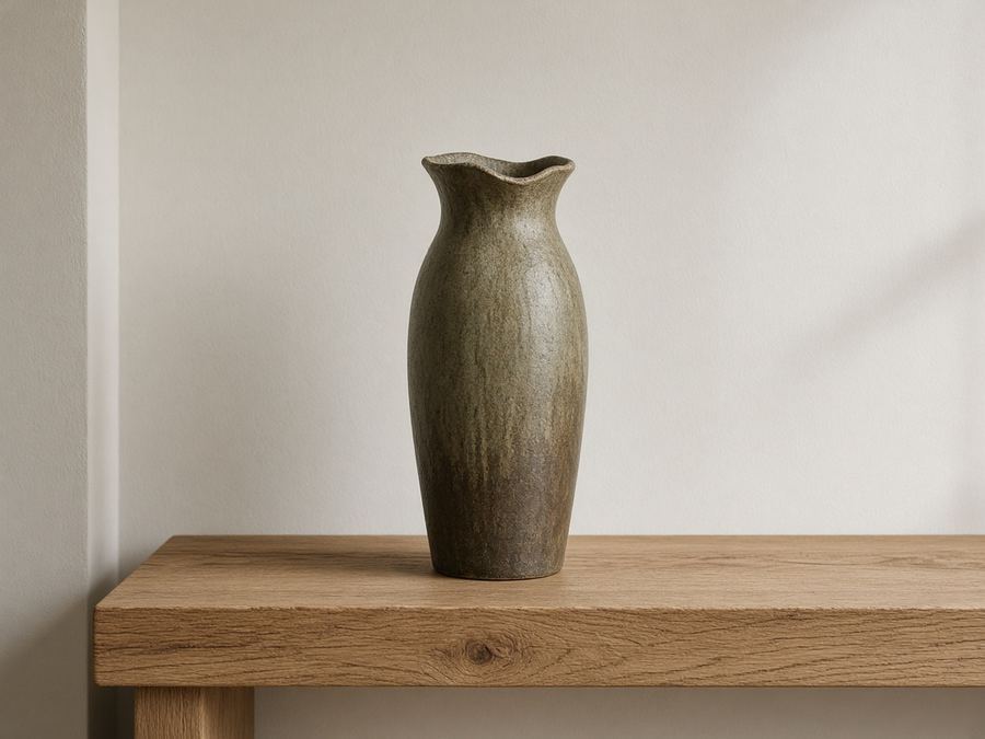 Earth rim vase on the studio bench